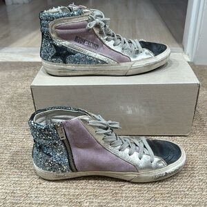 Golden Goose Slide Sneakers in lavender, silver and black